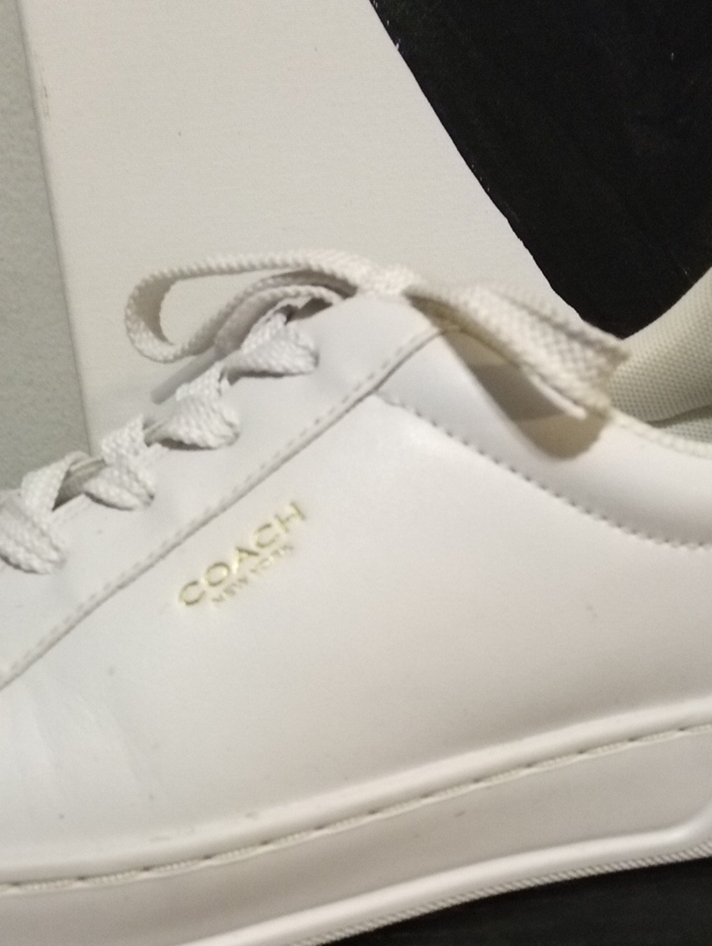 Coach White Leather Low-Top Sneakers with Gold Logo Accent